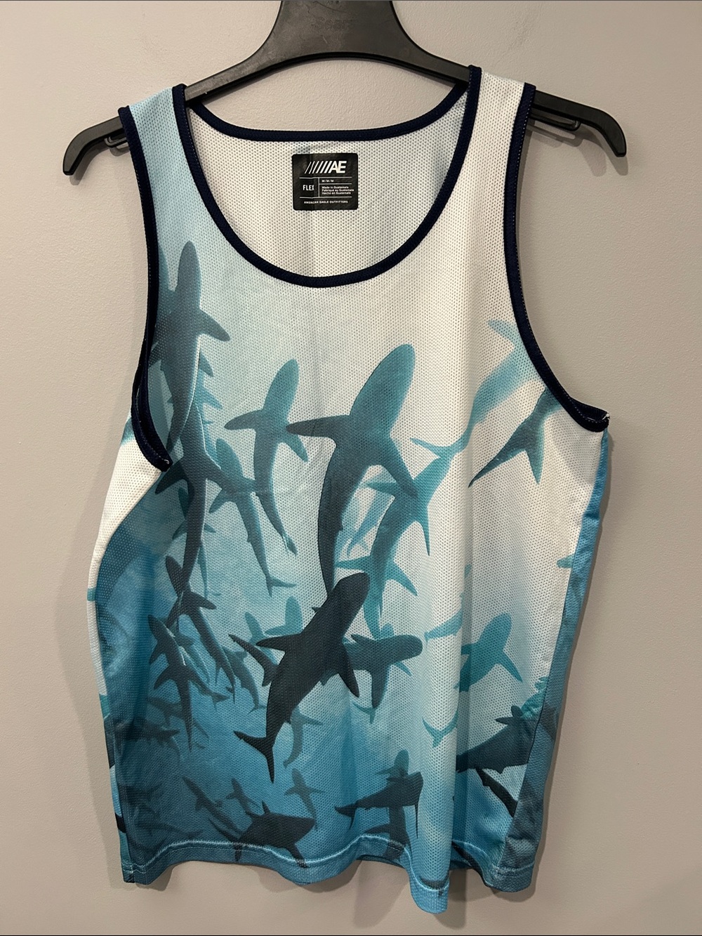 American Eagle Outfitters Men’s Blue & Navy Shark Print Tank